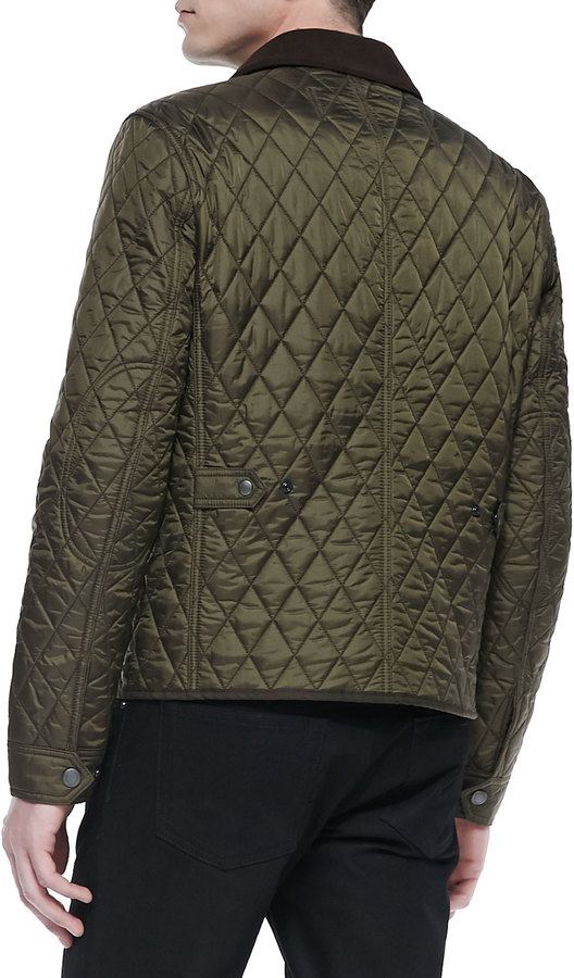 Burberry Brit Corduroy Collar Quilted Nylon Jacket Olive, $695 