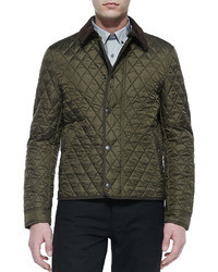 Smuk boykot forbandelse Burberry Brit Corduroy Collar Quilted Nylon Jacket Olive, $695 | Neiman  Marcus | Lookastic