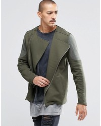 Asos Brand Jersey Biker Jacket With Quilted Panels In Khaki