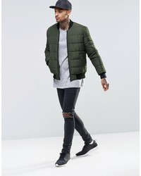 Asos Brand Quilted Bomber Jacket In Khaki