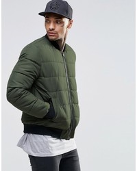 Asos Brand Quilted Bomber Jacket In Khaki