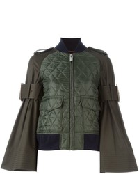 Olive Quilted Cotton Bomber Jacket