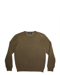 Olive Quilted Crew-neck Sweater