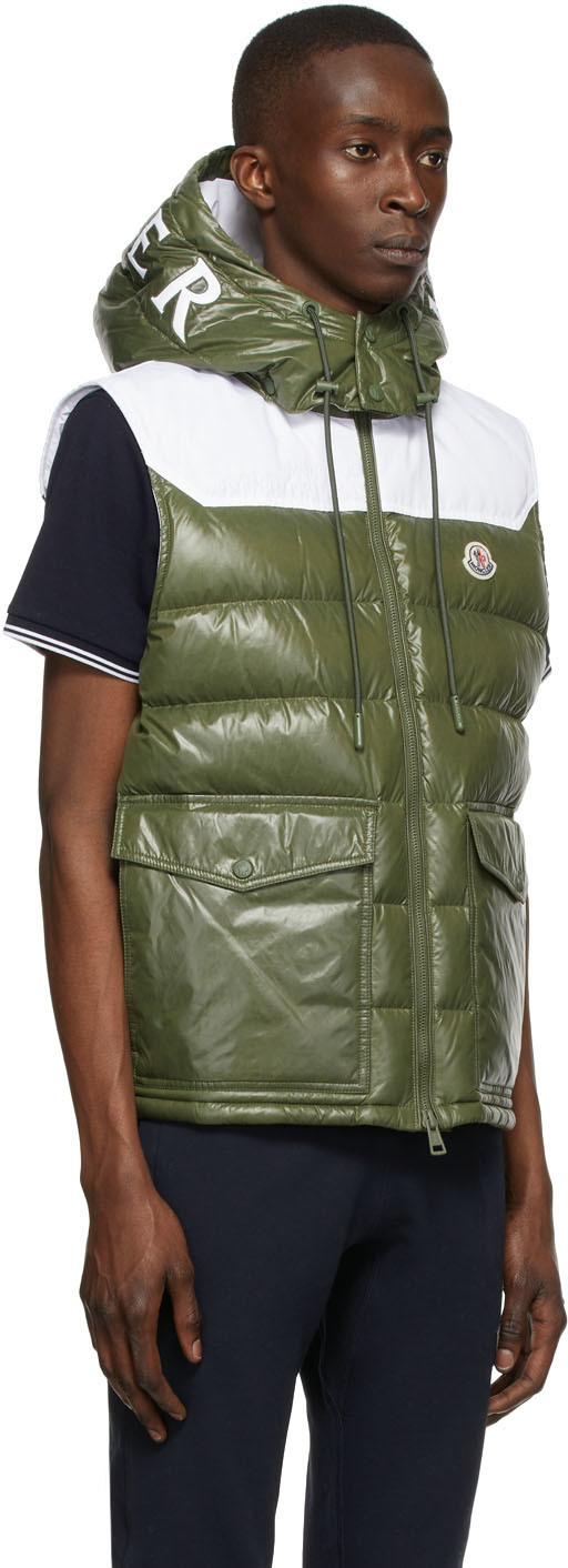 Moncler Khaki White Down Genichi Vest, $1,695 | SSENSE | Lookastic