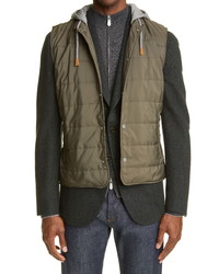 Eleventy Quilted Vest With Removable Jersey Hood