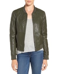 Olive Quilted Leather Bomber Jacket
