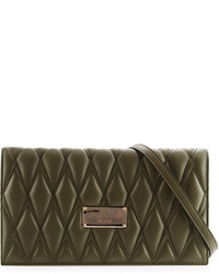 Valentino By Mario Valentino Lena D Quilted Leather Clutch Bag Army Green