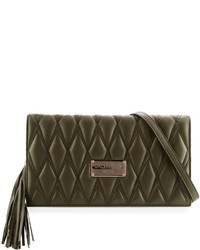 Valentino By Mario Valentino Lena D Quilted Leather Clutch Bag Army Green