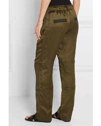 Elizabeth and James Bode Quilted Satin Twill Straight Leg Pants Army Green