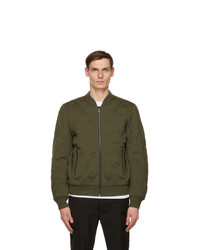 Olive Quilted Wool Bomber Jacket