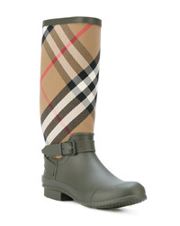 Burberry Belt Detail Check And Rubber Rain Boots