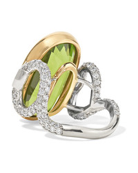 Fred Leighton Collection Platinum 18 Karat Gold Peridot And Diamond Ring