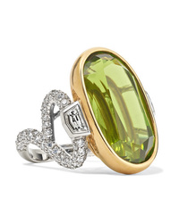 Fred Leighton Collection Platinum 18 Karat Gold Peridot And Diamond Ring