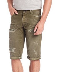 Olive Ripped Cotton Shorts