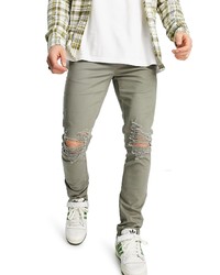 ASOS DESIGN Distressed Stretch Skinny Chinos In Khaki At Nordstrom