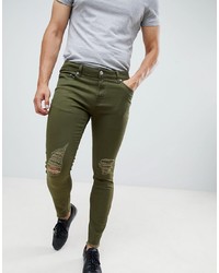 Olive Ripped Skinny Jeans