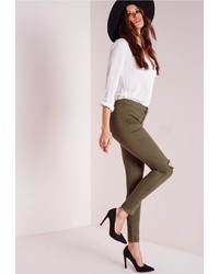 Missguided Lawless Mid Rise Ripped Knee Jegging Khaki