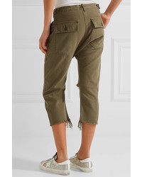 R 13 R13 Cropped Distressed Cotton Tapered Pants Army Green