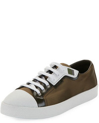 Prada Linea Rossa Satin Lace Up Two Tone Low Top Sneakers