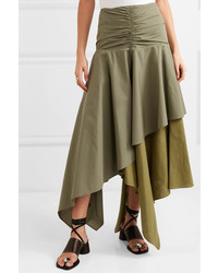 Loewe Asymmetric Ruffled Poplin And Linen Skirt