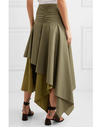 Loewe Asymmetric Ruffled Poplin And Linen Skirt