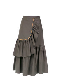 Olive Ruffle Midi Skirt