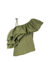 Olive Ruffle Sleeveless Top