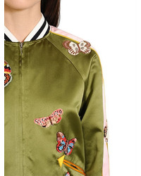 Valentino Butterflies Silk Satin Bomber Jacket