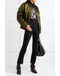 Acne Studios Leia Ruched Satin Bomber Jacket Army Green
