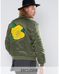 Reclaimed Vintage Satin Ma1 Bomber Jacket With Rose Back Patch