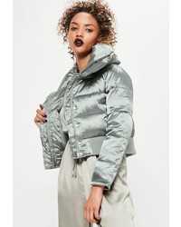 Missguided Petite Silver Satin Short Padded Jacket