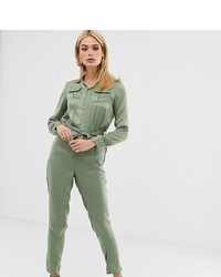 Missguided Tall Utility Satin Jumpsuit In Green