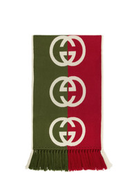 Gucci Green And Red Wool Logo Scarf