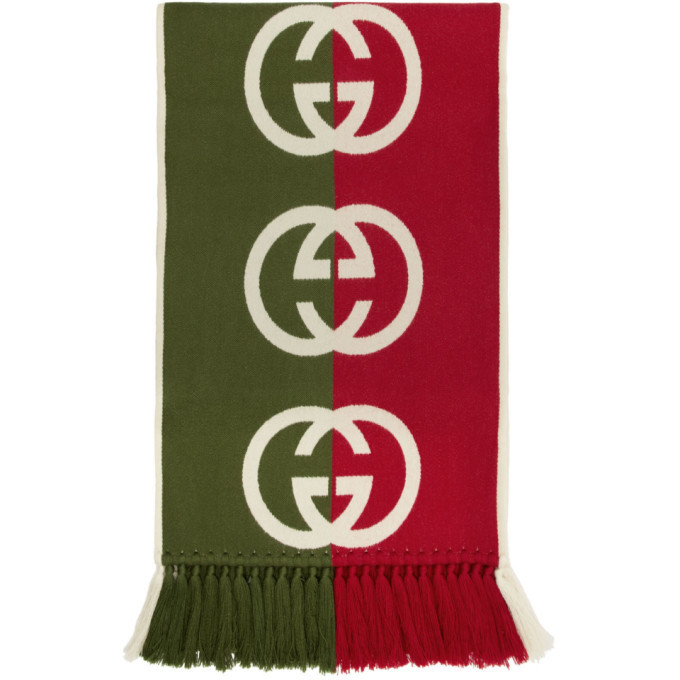 Gucci Green And Red Wool Logo Scarf, $380 | SSENSE | Lookastic.com