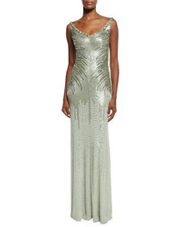 Jenny Packham Linear Sequin Sleeveless Gown Azure