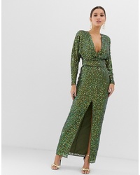 ASOS DESIGN Maxi Dress With Batwing Sleeve And Wrap Waist In Scatter Sequin