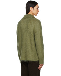 Bode Green Hand Carded Mohair Cardigan