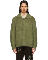 Bode Green Hand Carded Mohair Cardigan