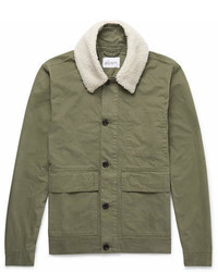 Albam Faux Shearling Trimmed Cotton Twill Jacket
