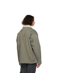 Greg Lauren Khaki Sherpa Shawl Collar Boxy Jacket
