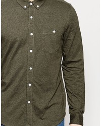 Asos Brand Jersey Shirt In Khaki In Regular Fit