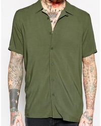 Asos Brand Khaki Shirt In Viscose With Revere Collar In Regular Fit