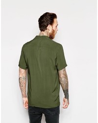 Asos Brand Khaki Shirt In Viscose With Revere Collar In Regular Fit