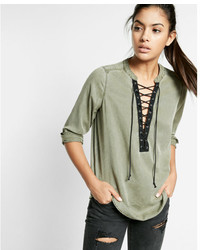 Express Lace Up Silky Soft Twill Long Sleeve Shirt