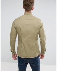 Asos Slim Shirt With Double Pockets In Light Green