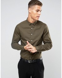 Asos Slim Shirt With Stretch In Khaki