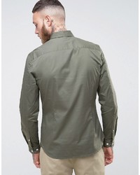Asos Slim Twill Shirt In Light Green