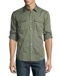 John Varvatos Star Usa Chino Roll Tab Utility Shirt Olive