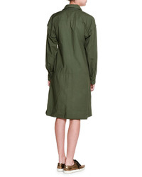 Tomas Maier Long Sleeve Belted Shirtdress Army