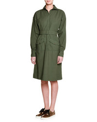 Tomas Maier Long Sleeve Belted Shirtdress Army